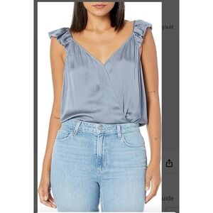 PAIGE Lunah Bodysuit V-back Bodysuit Ruffled Cap Sleeve in Flint Blue‎ NEW Sz XL